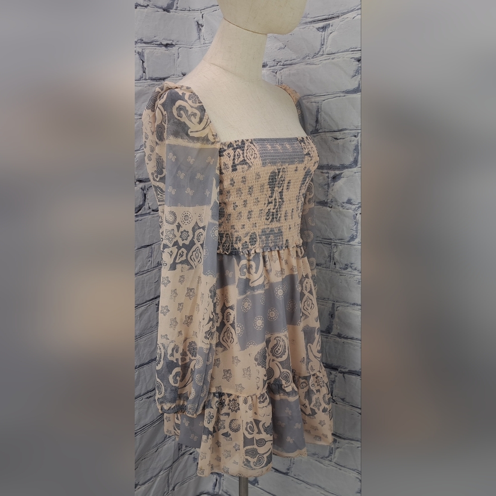 Aritzia Wilfred Free Tempest Smocked Mini Dress Square Neck Boho Western Farm - Picture 6 of 16